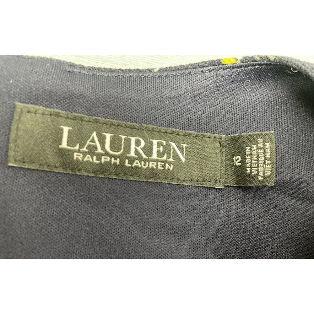 Ralph Lauren Floral Long Sleeve V-Neck Crepe Style Mini Dress Navy Blue Size 12 - Picture 11 of 16